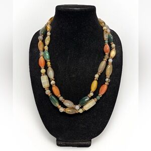 Vintage Handknotted 52in Polished Natural Stone Necklace #5279